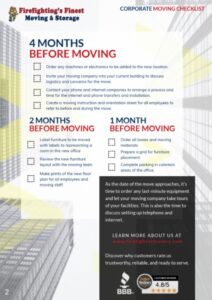 Checklist for corporate moving created by Firefighting's Finest Moving & Storage in Fort Worth, TX
