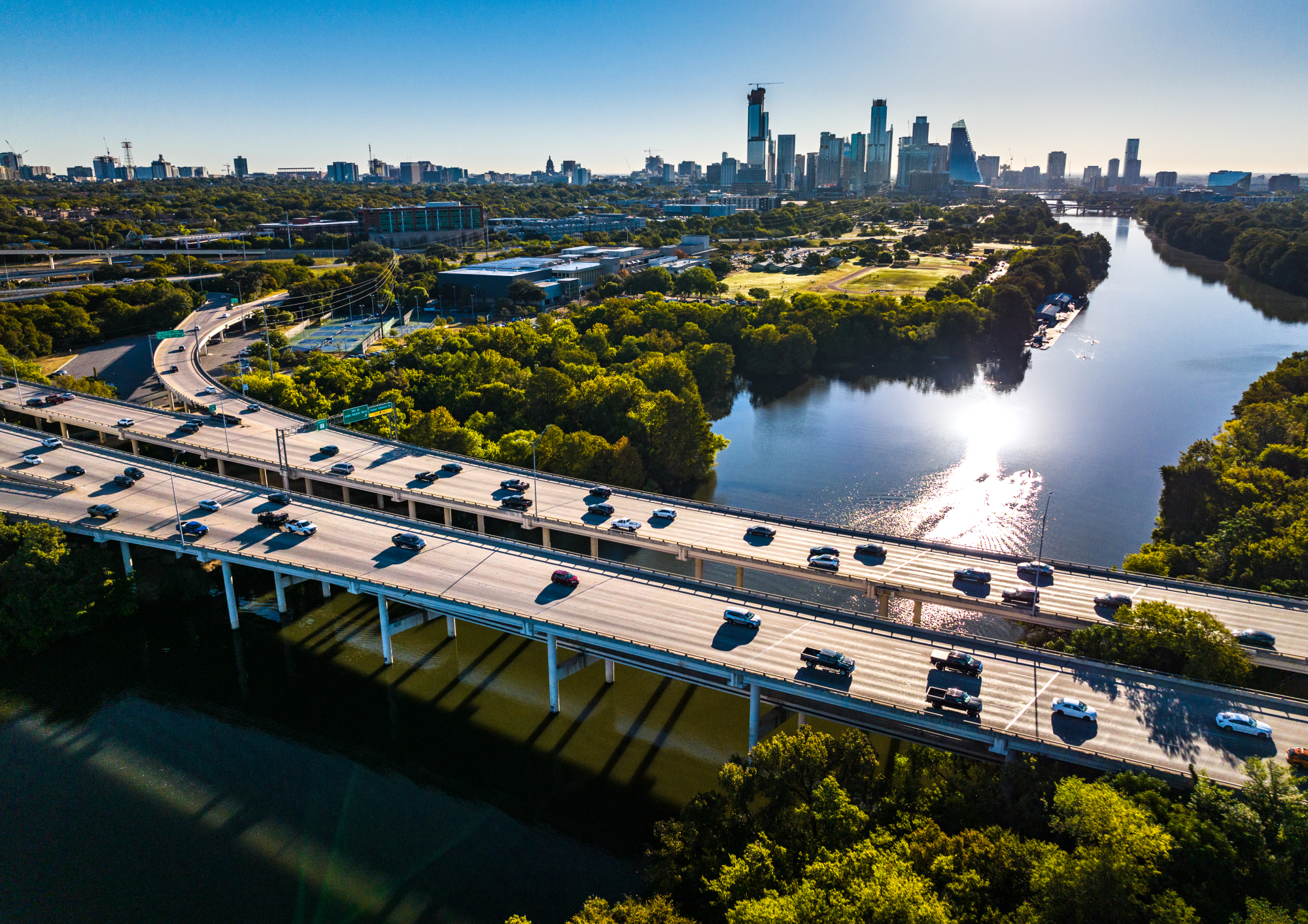 Views of the busy traffic on the Mopac bridge in Austin Texas
