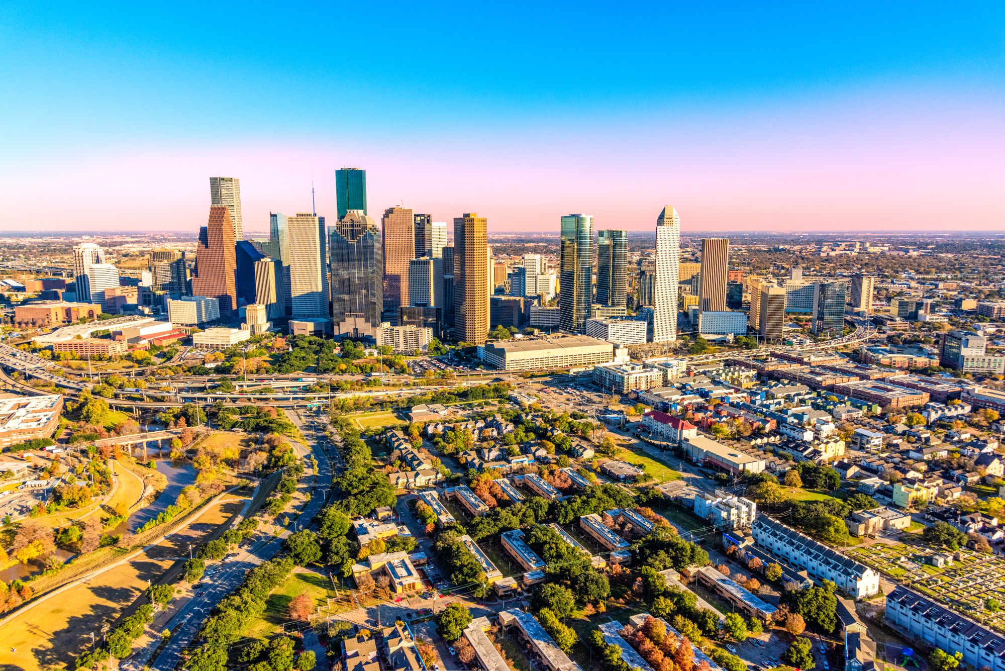 The skyline of the Houston, Texas, metropolitan area