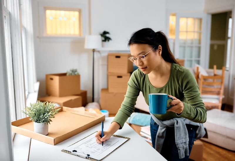 A person making an apartment moving checklist in Texas